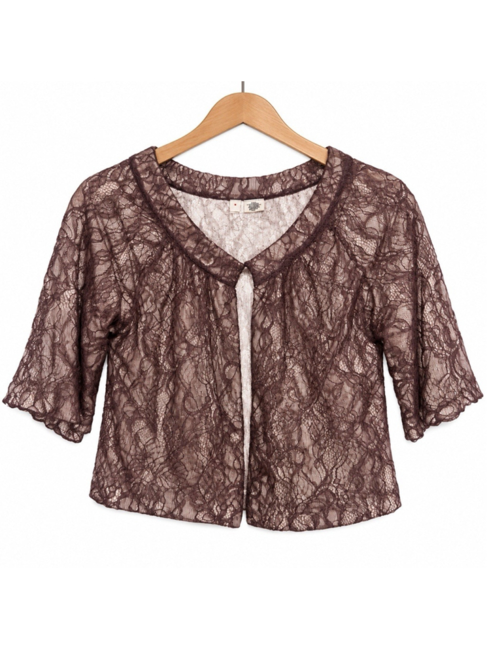 VTG Anthropologie Moth Chocolate Lace Bolero Wool Angora Cashmere Blend L